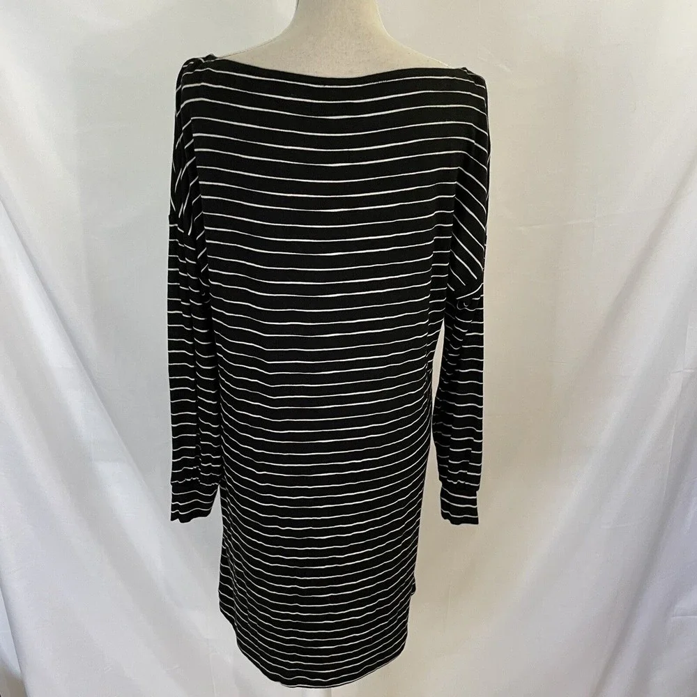 NEW Soma Weekend MED Long Sleeve Lounge Dress Stripe Black White $79 - Picture 4 of 5